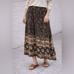 Vintage 90s Orvis Made in USA Rayon Boho Border Midi Skirt | Size 20 Heritage